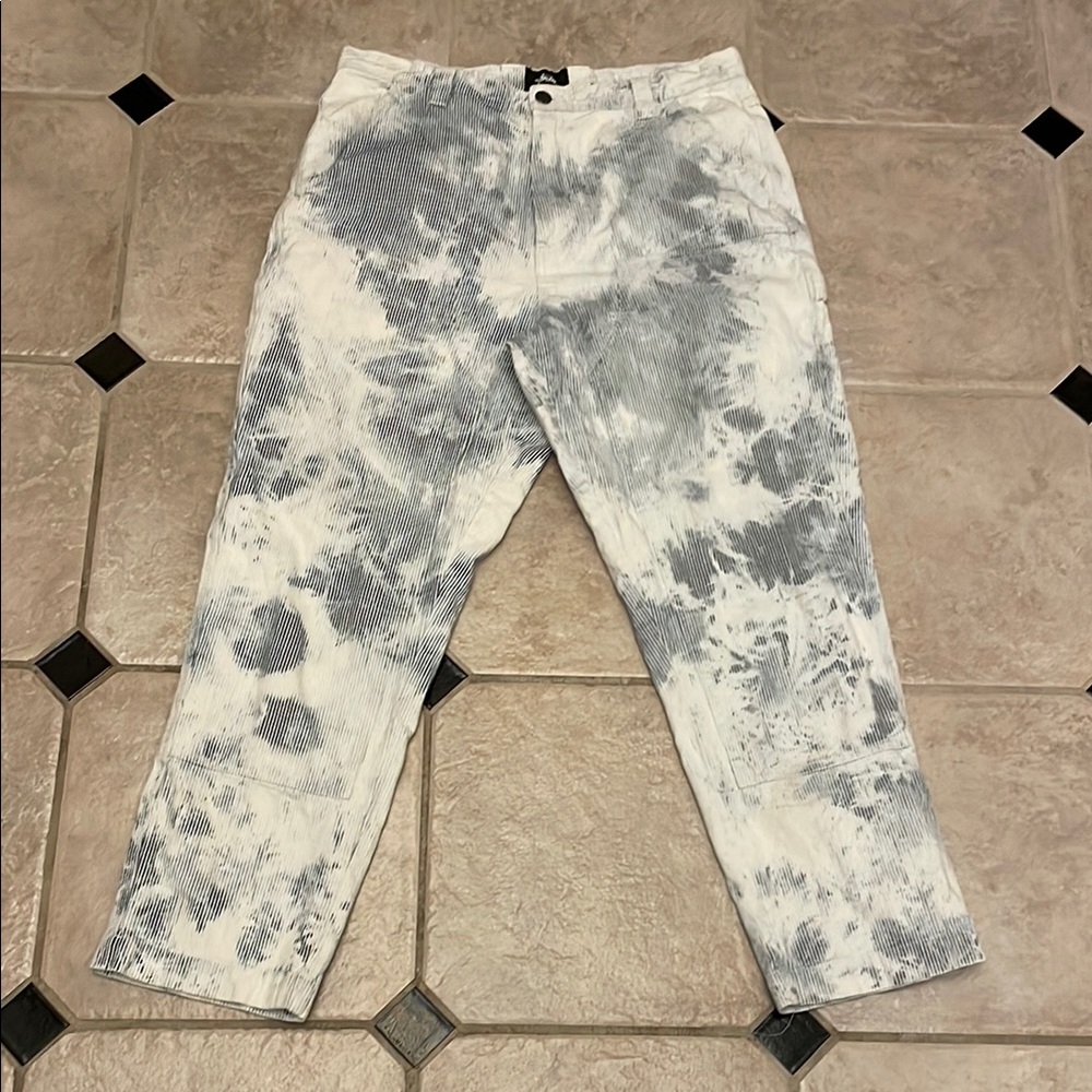 RARE Stussy Blue & White Denim Double Front Work Carpenter Jeans Pants Acid Wash